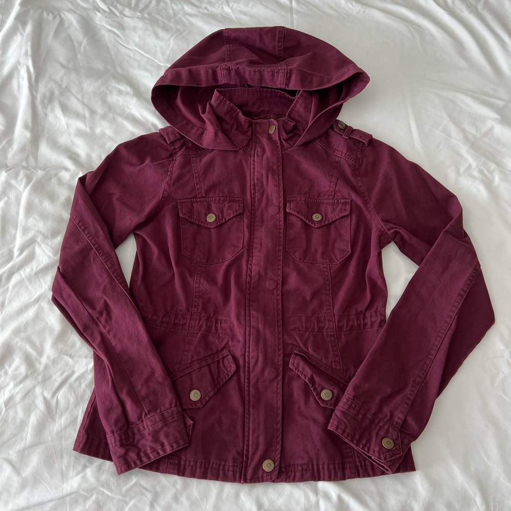 Maroon Hooded Cargo Jacket